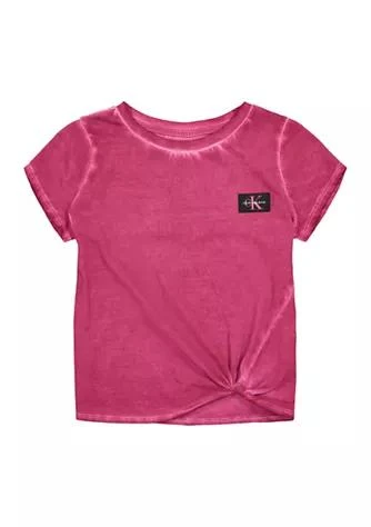 商品Calvin Klein|Klein Girls 7 16 Short Sleeve Side Twist Logo T Shirt,价格¥200,第1张图片