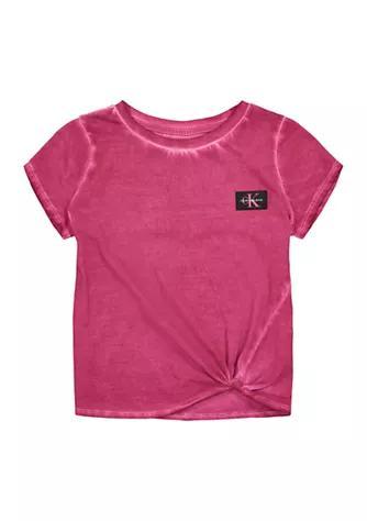 商品Calvin Klein|Girls 7-16 Short Sleeve Side Twist Logo T-Shirt,价格¥198,第1张图片