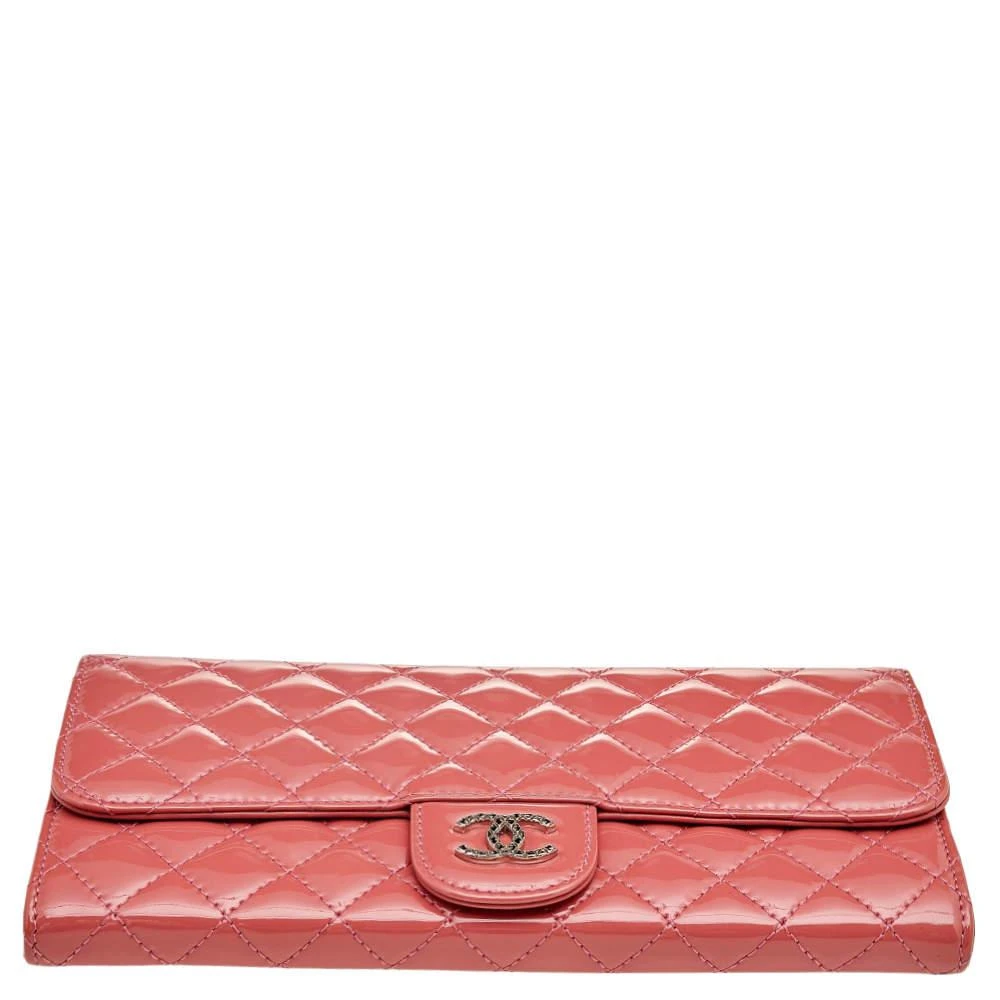 Chanel Peach Patent Quilted Leather CC Wallet On Chain 商品