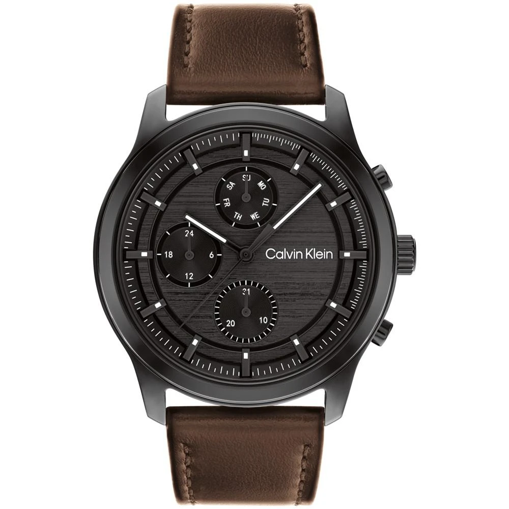 商品Calvin Klein|Men's Brown Leather Strap Watch 44mm,价格¥1347,第1张图片