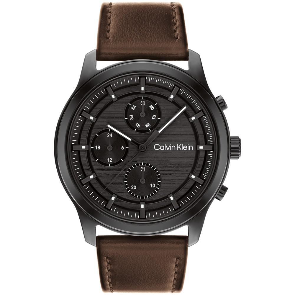 商品Calvin Klein|Men's Brown Leather Strap Watch 44mm,价格¥929,第1张图片
