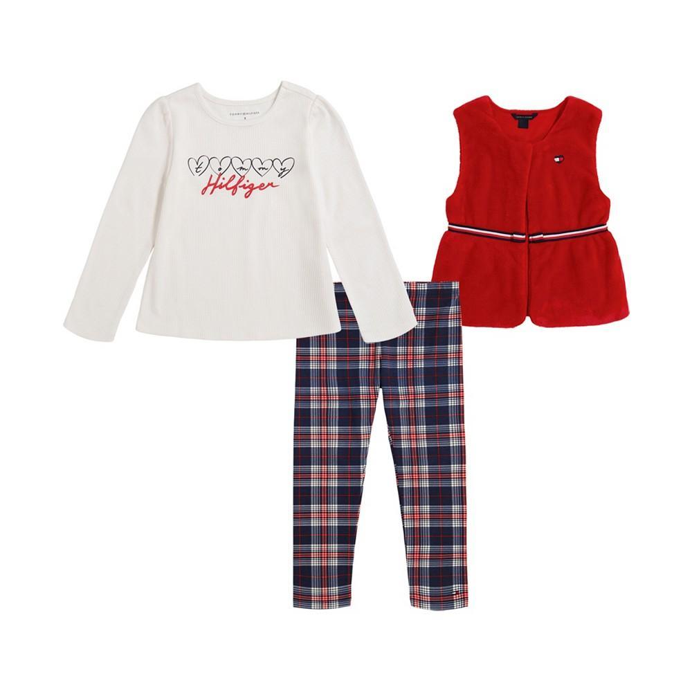 商品Tommy Hilfiger|Baby Girls Belted Vest, Logo T-shirt and Plaid Leggings, 3 Piece Set,价格¥349,第1张图片