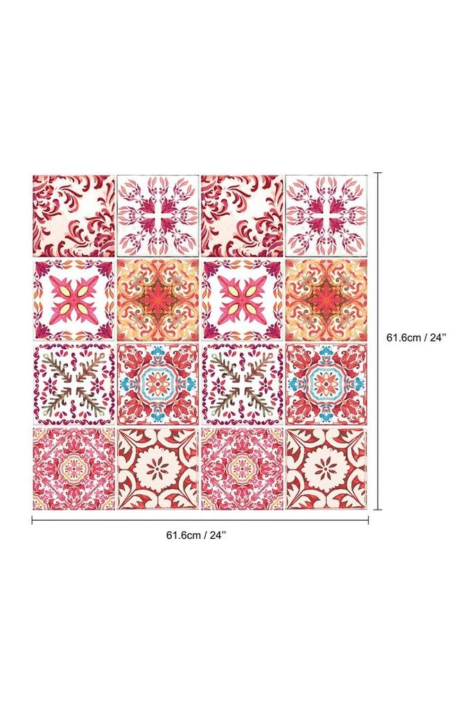 Moroccan Rose Red Mosaic Glossy 3D Sticker Tile 15.4 cm (6 in) - 16pcs in a pack 商品