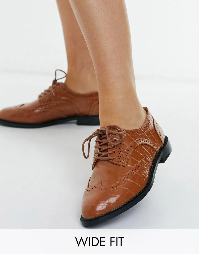 商品ASOS|ASOS DESIGN Wide Fit More flat lace up shoes in tan,价格¥48,第1张图片