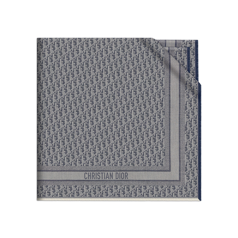 商品Dior|DIOR/迪奥 22新款 女士牛仔蓝羊毛真丝混纺老花刺绣CD标志印花丝巾围巾披肩,价格¥4887,第1张图片