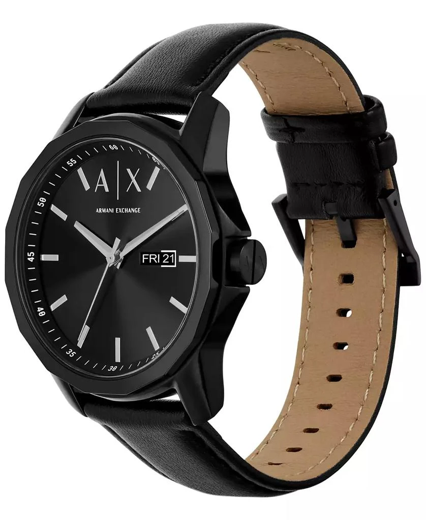 商品Armani Exchange|Men's Three-Hand Day-Date Quartz Black Leather Watch 44mm and Black Stainless Steel Bracelet Set,价格¥994,第4张图片详细描述