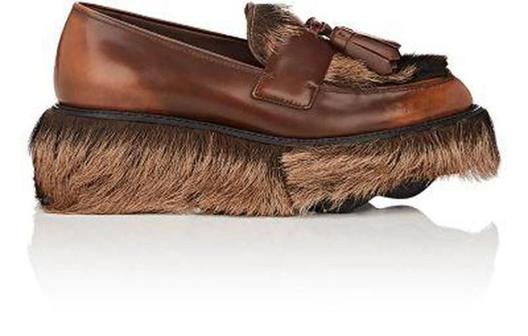 商品Prada|Fur-Trimmed Leather Platform Loafers,价格¥3562,第1张图片