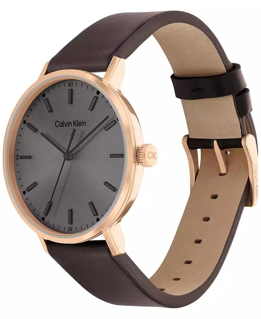 商品Calvin Klein|Brown Leather Strap Watch 42mm,价格¥988,第2张图片详细描述