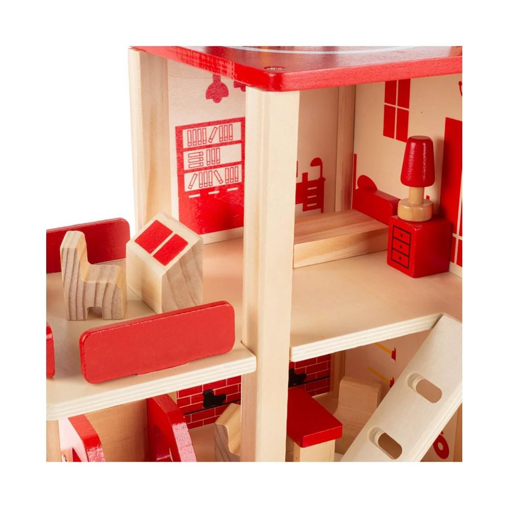 Hey Play Fire Station Playset - Wooden Firehouse, Truck, Helicopter And Fun Firefighting Accessories, 3-Level Pretend Play Dollhouse 商品