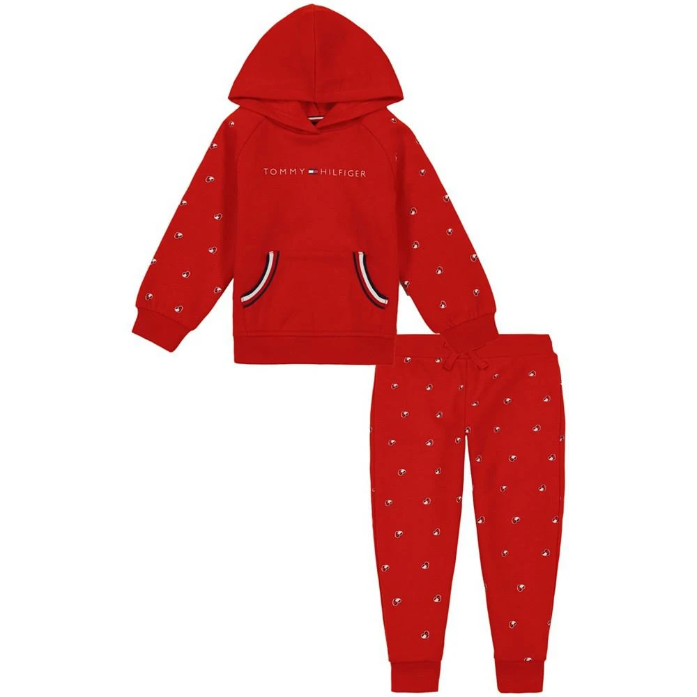商品Tommy Hilfiger|Toddler Girl Heart Logo Print Fleece Hoodie Sweatsuit, 2 Piece Set,价格¥269,第1张图片