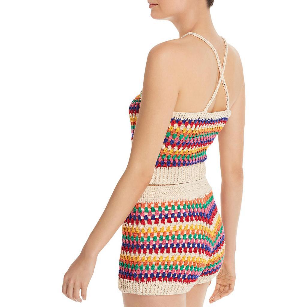 商品AQUA|Aqua Womens Rainbow Crochet Criss-Cross Back Tank Top,价格¥59,第4张图片详细描述