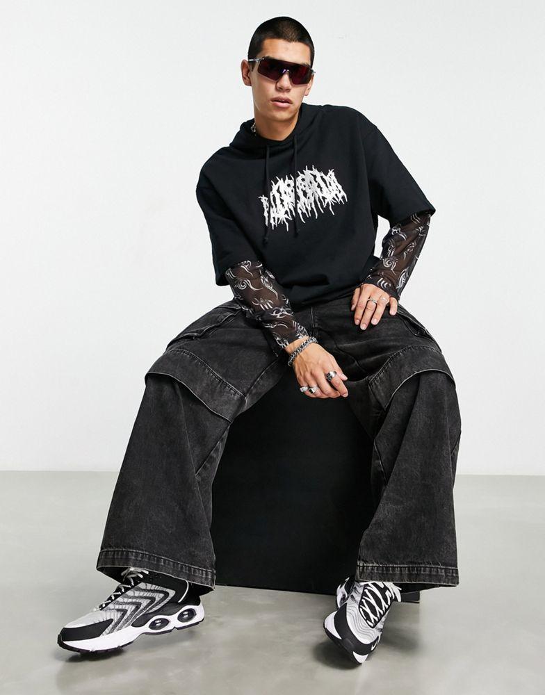商品ASOS|ASOS DESIGN oversized hoodie with double layer mesh sleeve and metallic front print,价格¥271,第1张图片