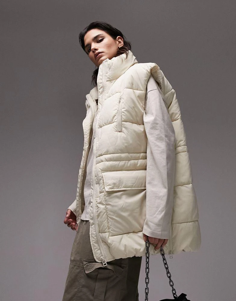 商品Topshop|Topshop mid length sleeveless puffer gilet in cream,价格¥326,第4张图片详细描述