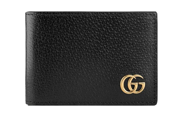 商品[国内直发] Gucci|古驰 GG Marmont系列 马蒙金标Logo窄版双折 皮革 钱包钱夹 男款 黑色 经典推荐,价格¥3285,第1张图片