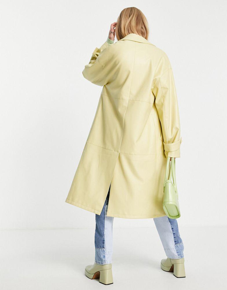 Topshop PU mid-length coat in lemon商品第2张图片规格展示