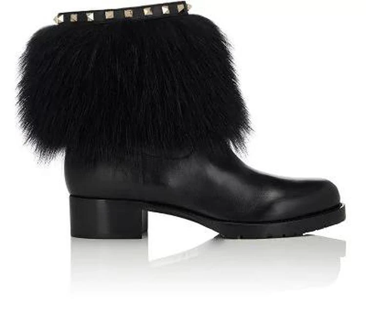 商品Valentino|Rockstud Leather & Fur Ankle Boots,价格¥5199,第1张图片