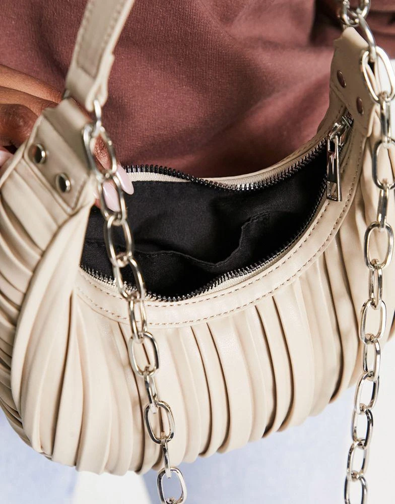 商品ASOS|ASOS DESIGN pleated shoulder bag with chain detailing in stone,价格¥198,第4张图片详细描述