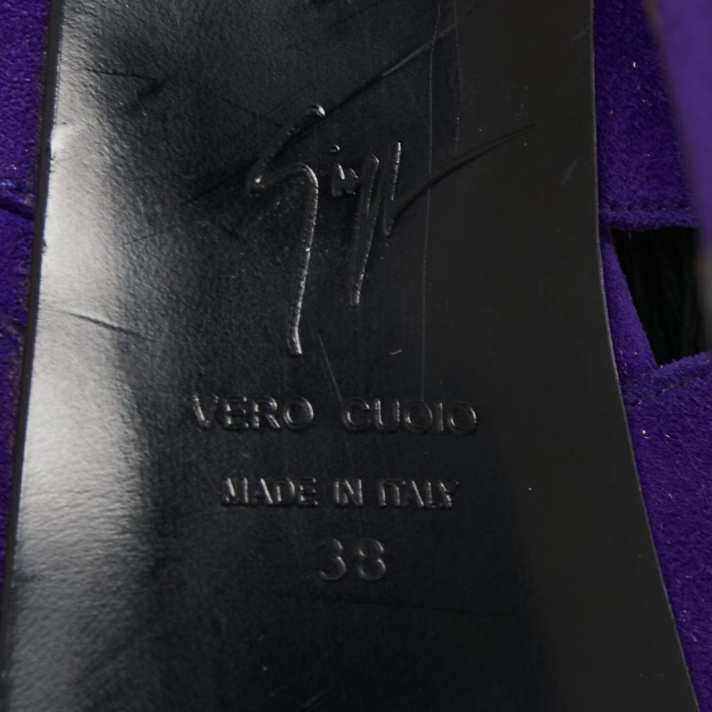 Giuseppe Zanotti Purple Suede Wave Cut Out Peep Toe Platform Booties Size 38商品第8张图片规格展示