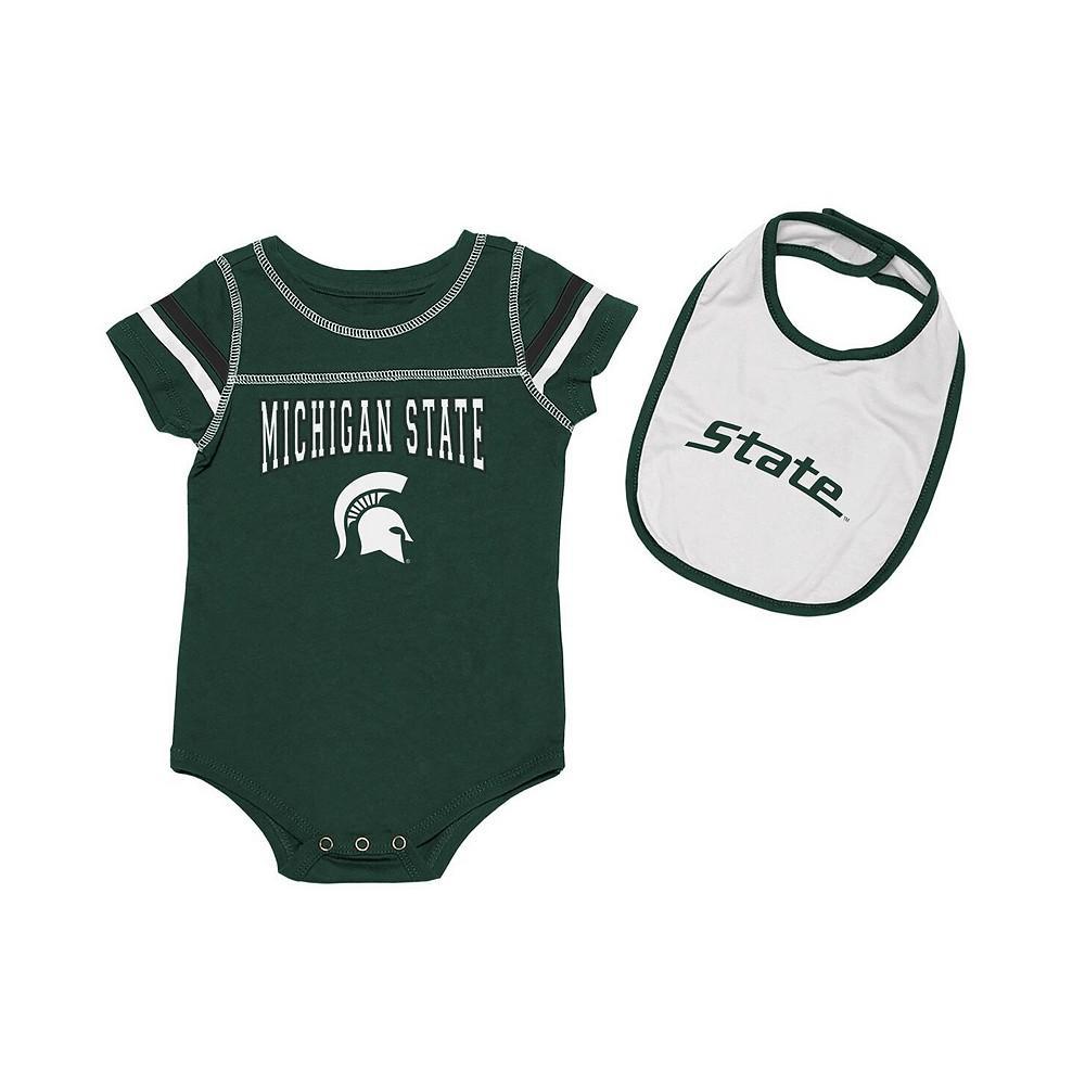商品Colosseum|Newborn and Infant Girls and Boys Green, White Michigan State Spartans Chocolate Bodysuit and Bib Set,价格¥158,第1张图片