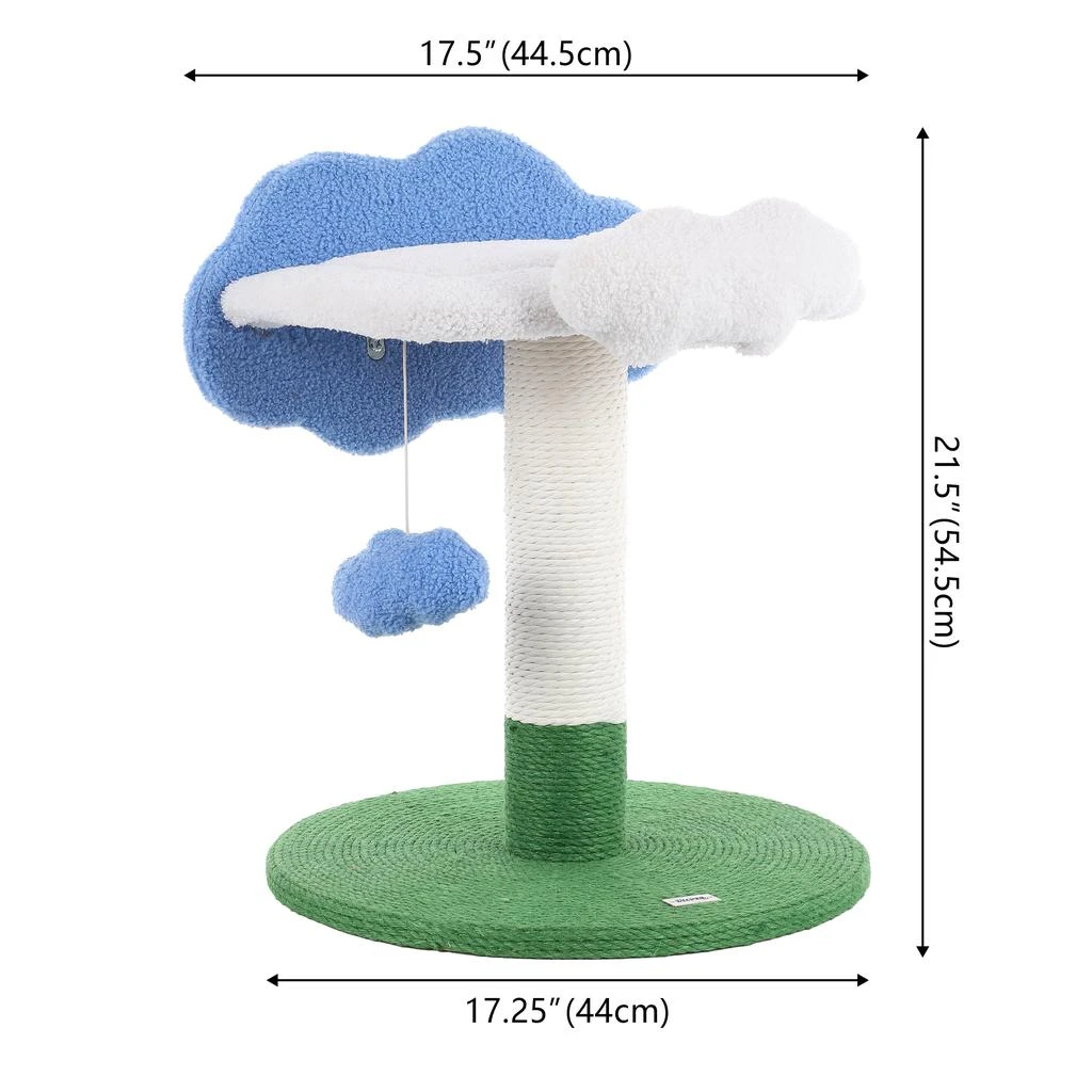 商品THE LICKER STORE|Sami 21.5" Modern Jute Cloud Cat Tree with Scratching Post, and Fuzzy Toy, White/Blue/Green,价格¥1051,第5张图片详细描述