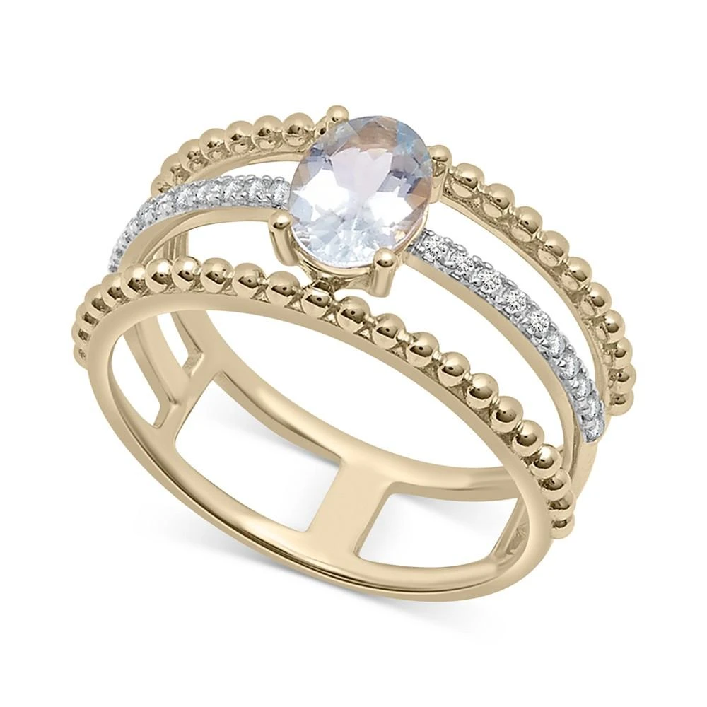 商品Macy's|Aquamarine (3/4 ct. t.w.) & Diamond (1/10 ct. t.w.) 3-Row Ring in 14k Yellow Gold,价格¥6507,第1张图片