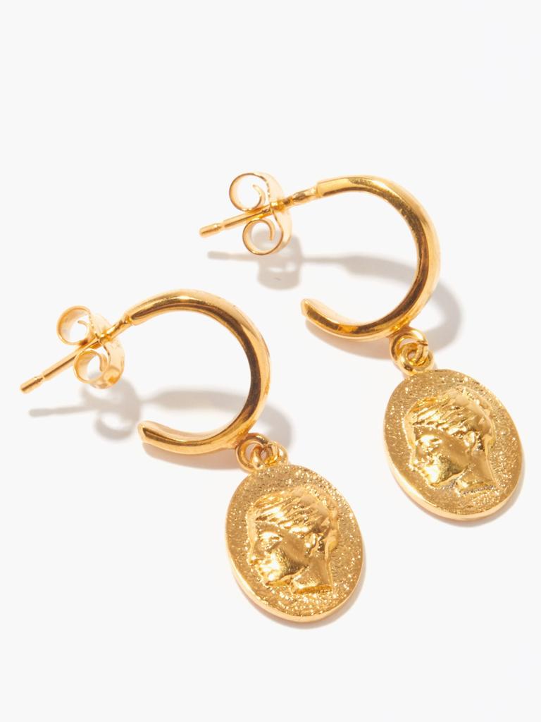Hygieia coin-charm gold-plated hoop earrings商品第3张图片规格展示