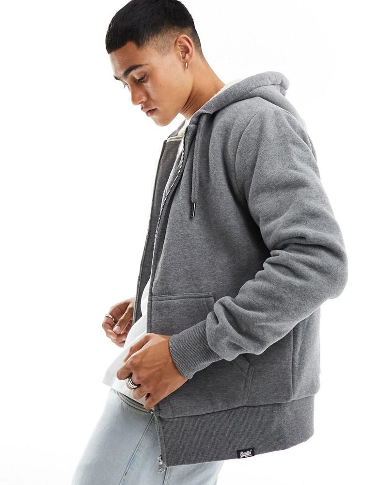 商品Superdry|Superdry essential borg lined zip hoodie in Rich Charcoal Marl,价格¥441,第1张图片