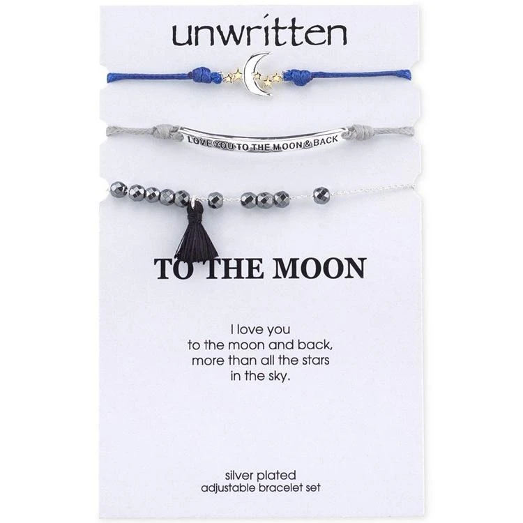 商品Unwritten|3-Pc. Set Tassel, Message & Moon Adjustable Bracelets in Silver-Plate,价格¥105,第2张图片详细描述