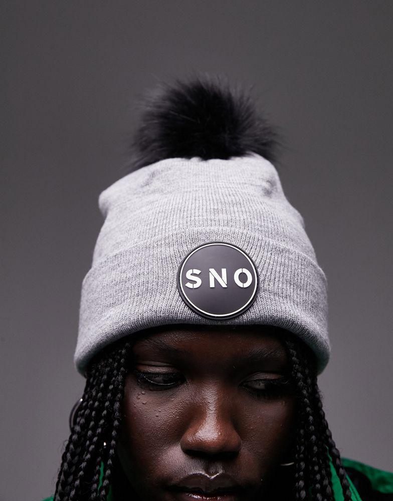 商品Topshop|Topshop Ski fur pom beanie in grey,价格¥141,第1张图片