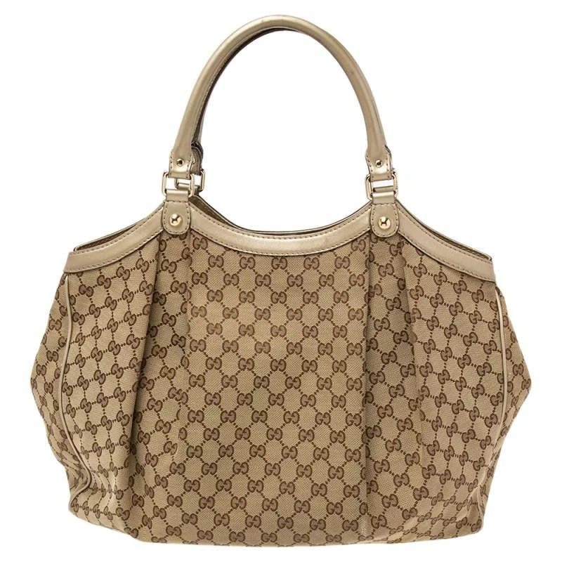 商品[二手商品] Gucci|Gucci Beige/Gold GG Canvas and Leather Large Sukey Tote ,价格¥3674,第4张图片详细描述