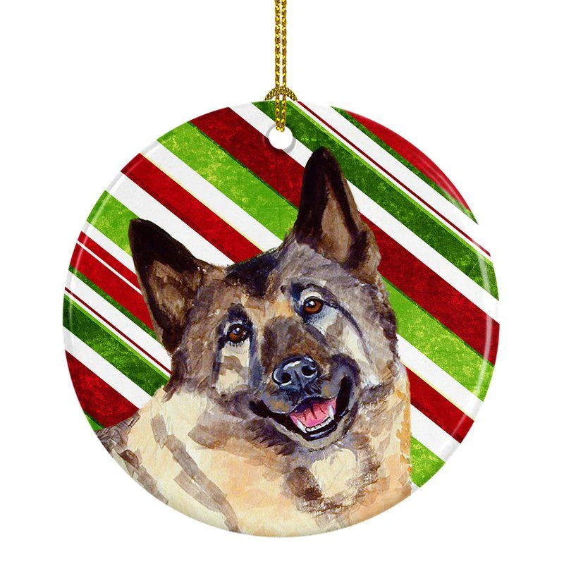 商品Caroline's Treasures|Norwegian Elkhound Candy Cane Holiday Christmas Ceramic Ornament,价格¥122,第1张图片