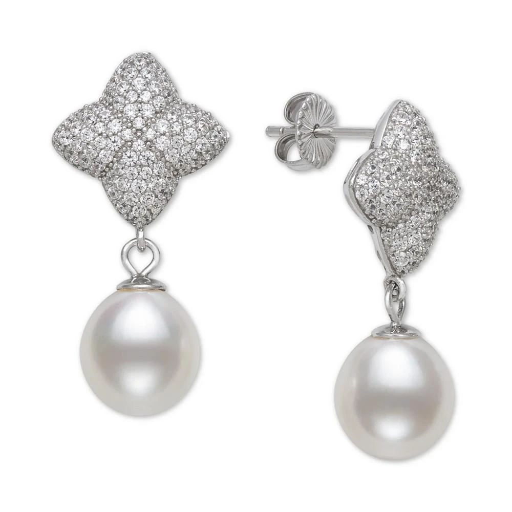 商品Macy's|Cultured Freshwater Pearl (8-9mm) & Cubic Zirconia Drop Earrings in Sterling Silver,价格¥1393,第1张图片