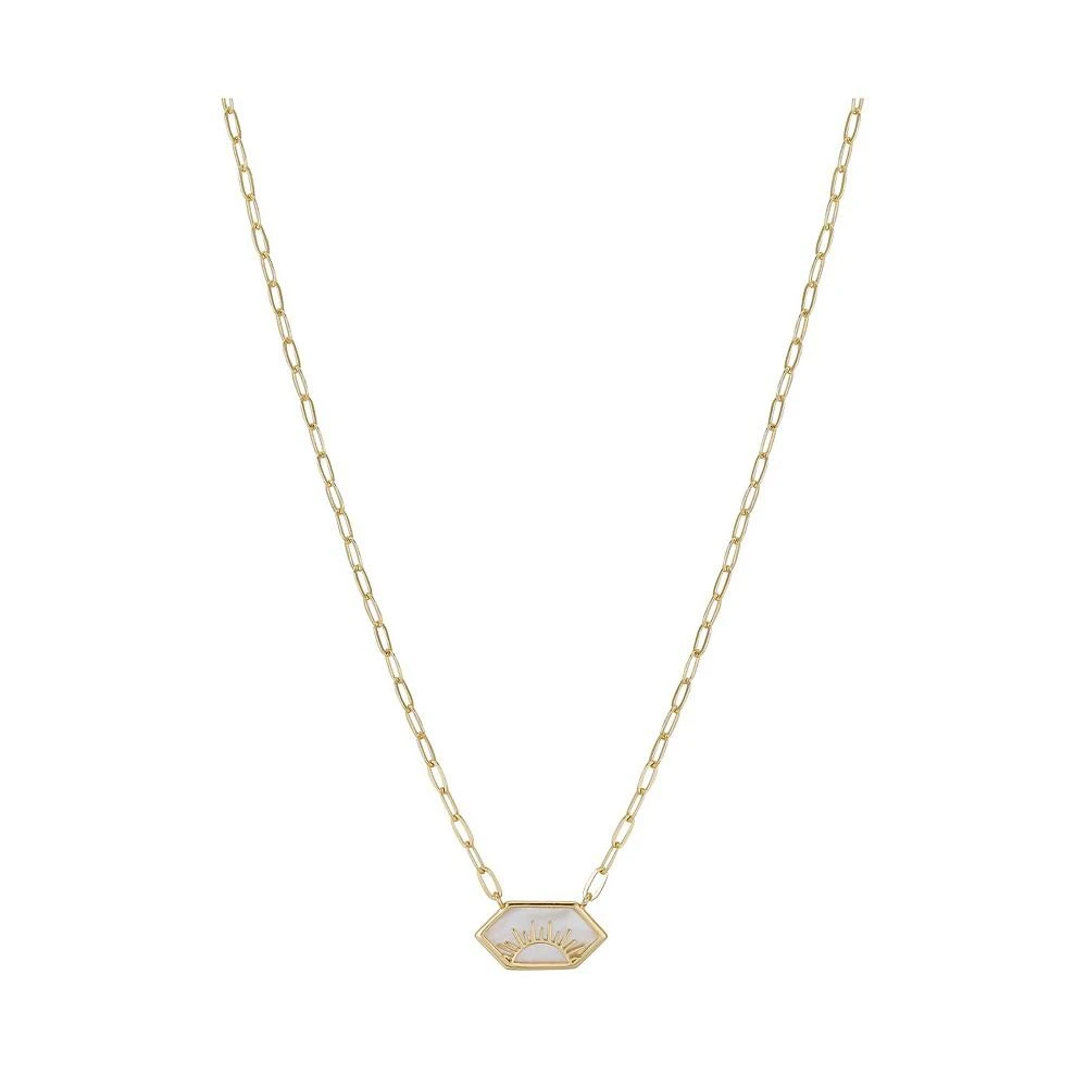 商品Unwritten|14K Gold Flash Plated Mother of Pearl Inlay Sunrise Paperclip Chain Pendant Necklace,价格¥180,第1张图片