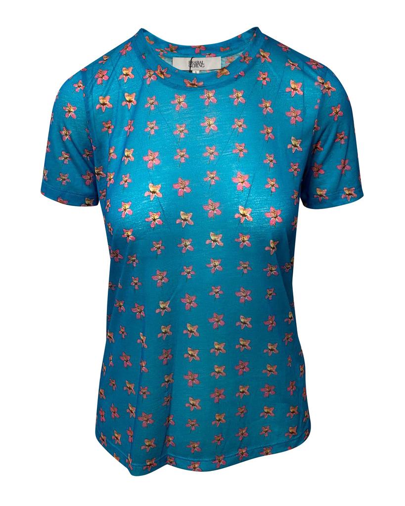 Prabal Gurung Floral Print Top in Turquoise Polyester商品第1张图片规格展示