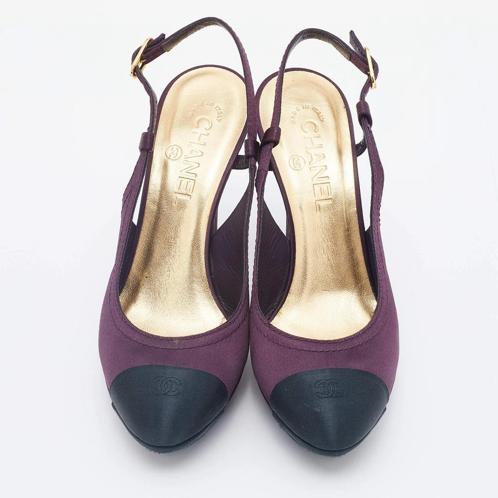 商品[二手商品] Chanel|Chanel Purple/Black Satin CC Cap Toe Slingbacks Sandals Size 38,价格¥1354,第3张图片详细描述