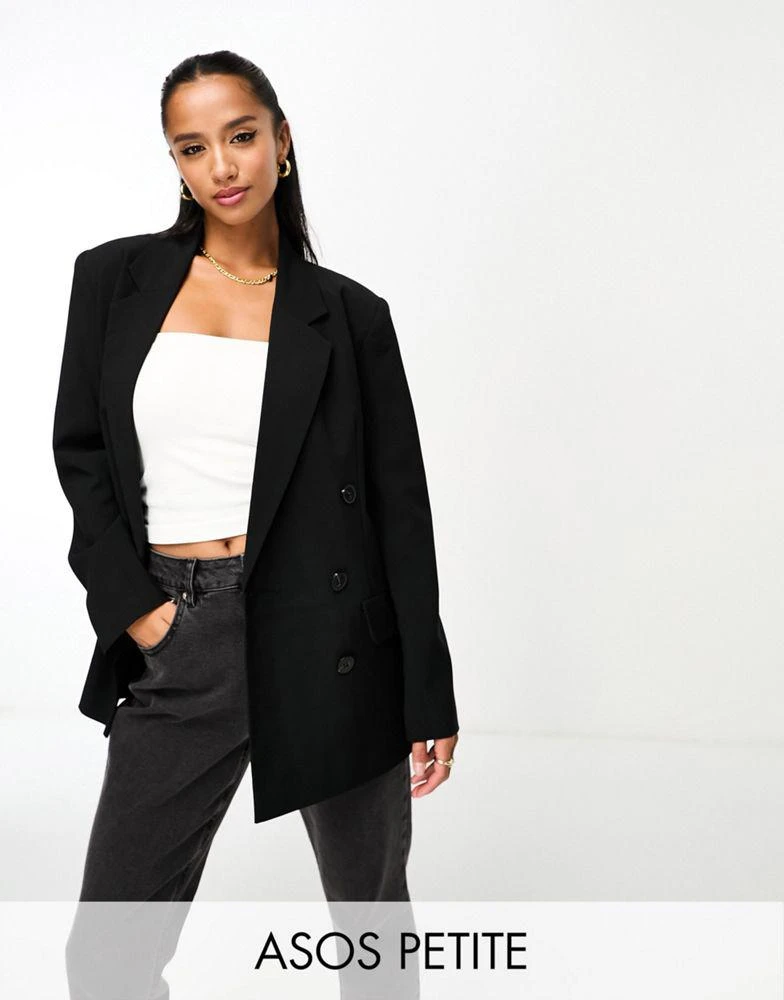 商品ASOS|ASOS DESIGN Petite double breasted blazer in black,价格¥179,第1张图片