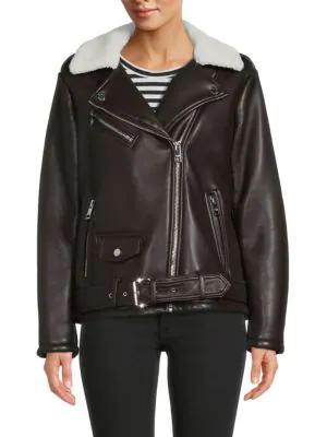 Faux Fur & Faux Leather Moto Jacket商品第1张图片规格展示