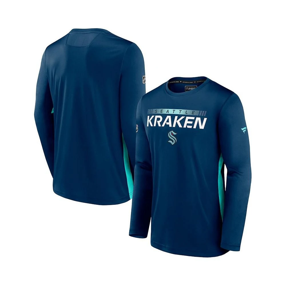 商品Fanatics|Men's Branded Deep Sea Blue Seattle Kraken Authentic Pro Rink Performance Long Sleeve T-Shirt,价格¥425,第3张图片详细描述