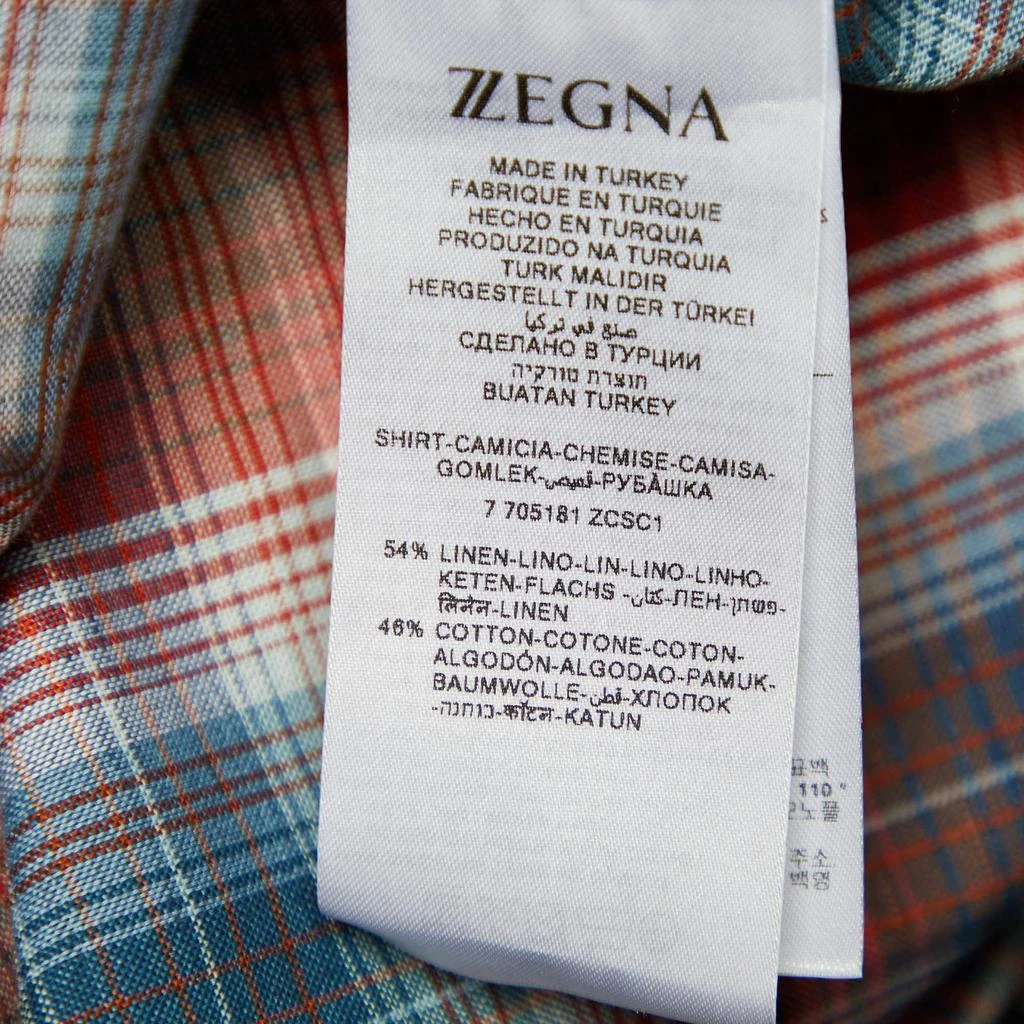 商品[二手商品] Zegna|Z Zegna Blue and Red Plaid Check Linen & Cotton Long Sleeve Shirt XL,价格¥813,第5张图片详细描述