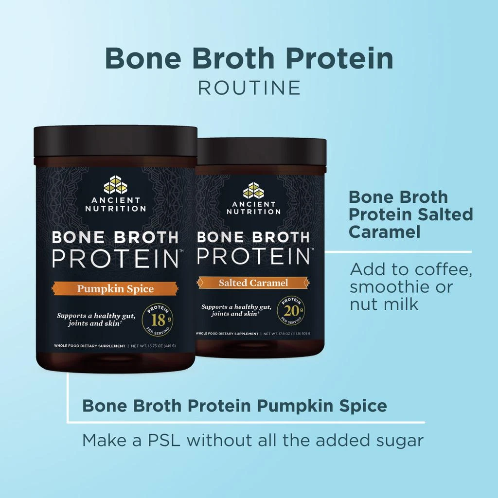 商品Ancient Nutrition|Bone Broth Protein Pumpkin Spice + Salted Caramel Combo,价格¥683,第4张图片详细描述
