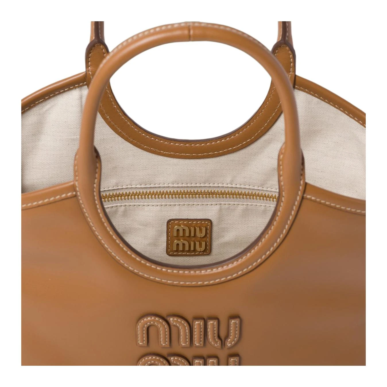 商品[国内直发] Miu Miu|缪缪 IVY 可拆卸可调节肩带刻字徽标 皮革 单肩斜挎手提包 女款 棕色,价格¥16943,第5张图片详细描述