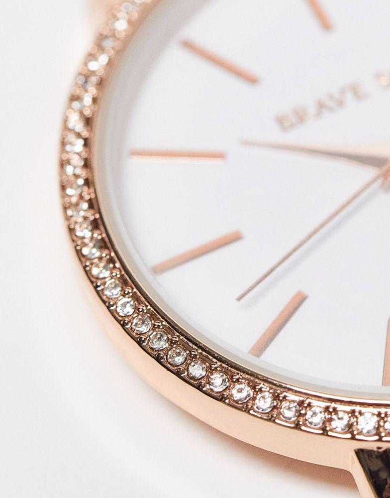 商品Brave Soul|Brave Soul faux leather strap watch with diamante detail in grey and rose gold,价格¥131,第5张图片详细描述