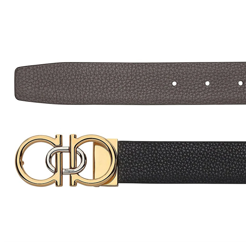 SALVATORE FERRAGAMO 男士黑色牛皮金色板扣双面可裁剪腰带 67-0047-745787 商品