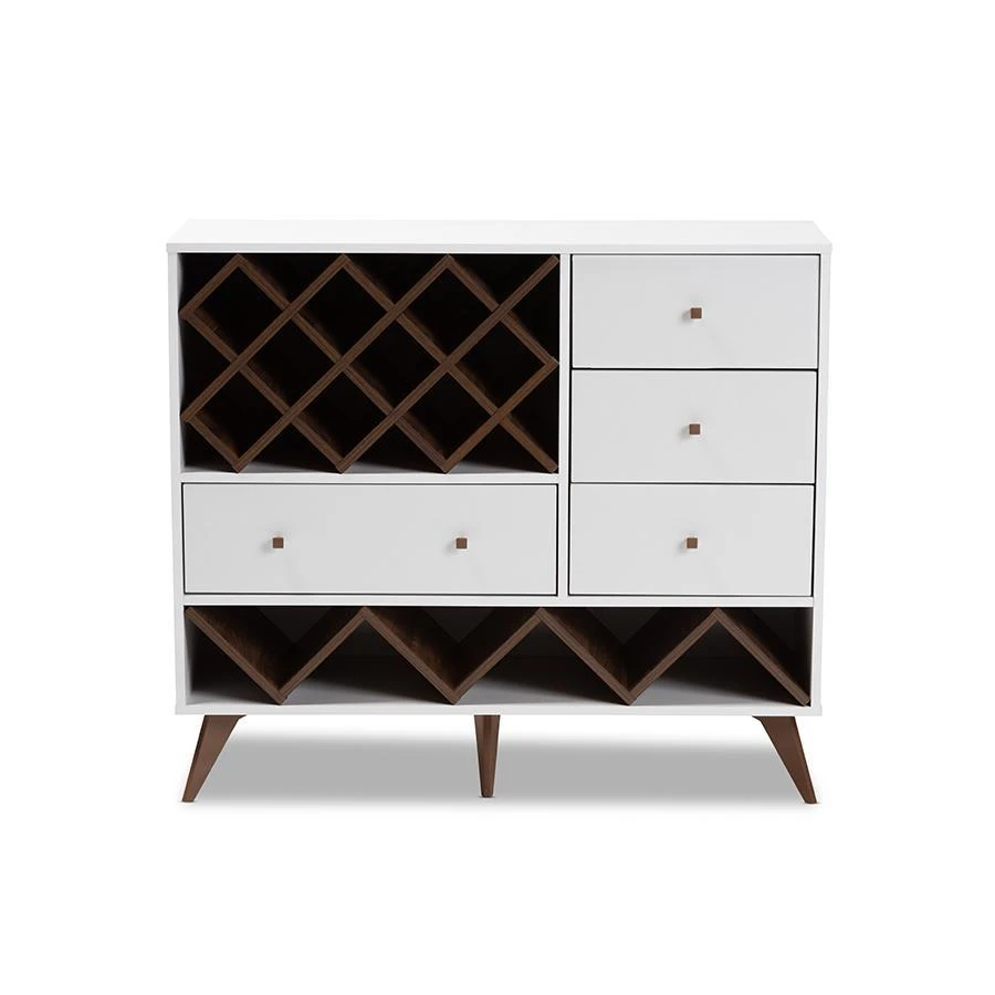 商品Baxton Studio|Savino Mid-Century Modern White and Walnut Finished Wood Wine Cabinet,价格¥2492,第3张图片详细描述