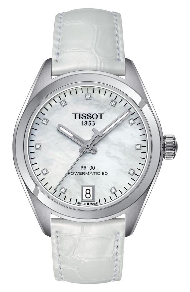 商品Tissot|Men's PR 100 Auto Classic Croc Embossed Leather Strap Watch, 33mm,价格¥2876,第1张图片