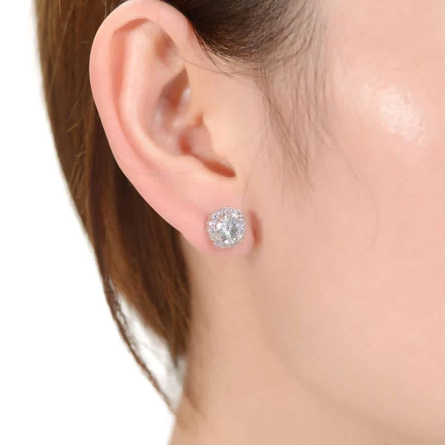 商品Rachel Glauber|White Gold Plated Cubic Zirconia Round Earrings,价格¥528,第3张图片详细描述