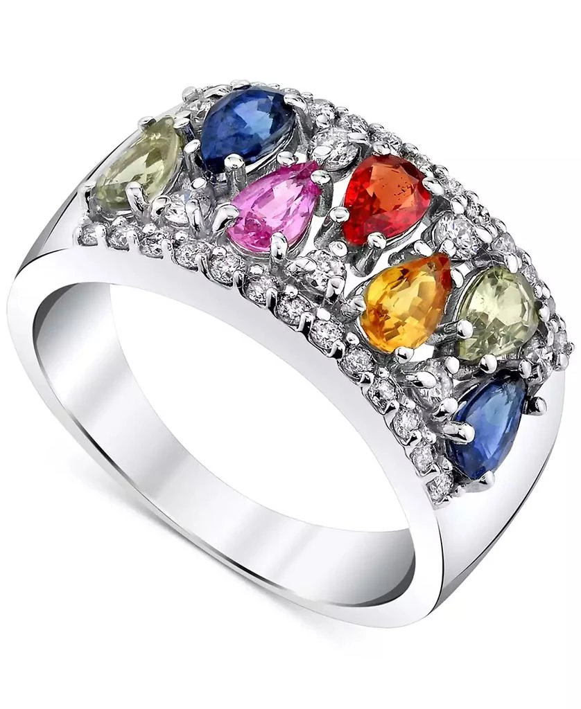 商品Macy's|Multi-Sapphire (2-1/10 ct. t.w.) & Diamond (3/8 ct. t.w.) Wide Ring in 14k White Gold,价格¥8792,第1张图片