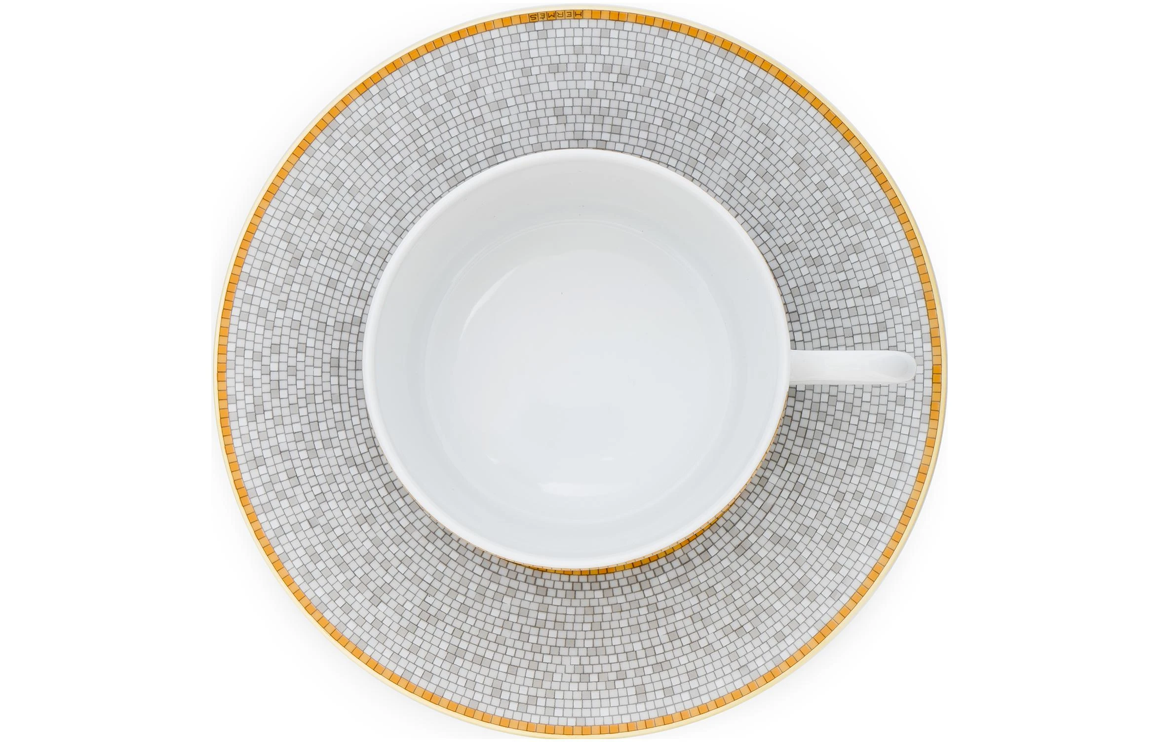 商品[国内直发] Hermes|爱马仕 “24金色马赛克”实用茶杯与杯碟X2 陶瓷  咖啡杯 礼盒套装马克杯 160ml 黄色,价格¥3581,第6张图片详细描述