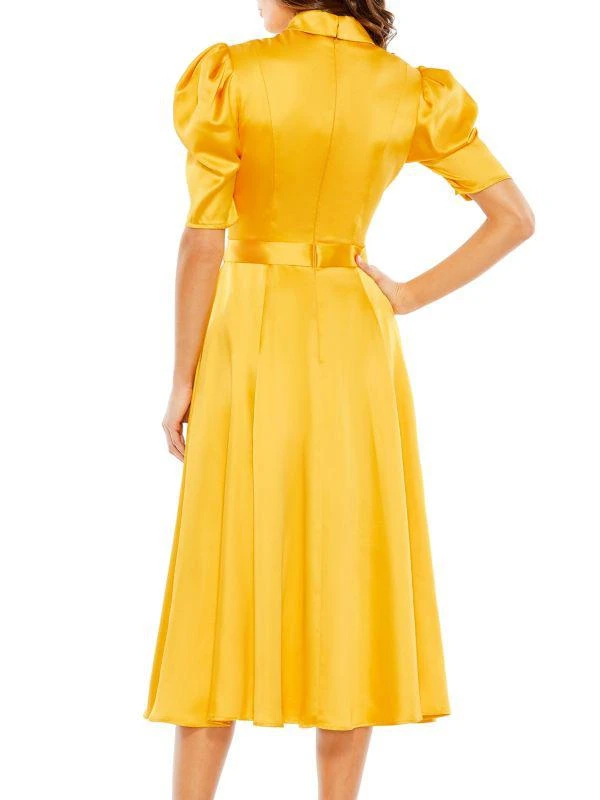 商品Mac Duggal|Puff Sleeve Satin Tea Length Dress,价格¥1799,第2张图片详细描述