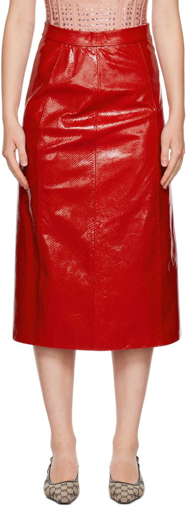 红色 Python 皮革半身裙商品第1张图片规格展示